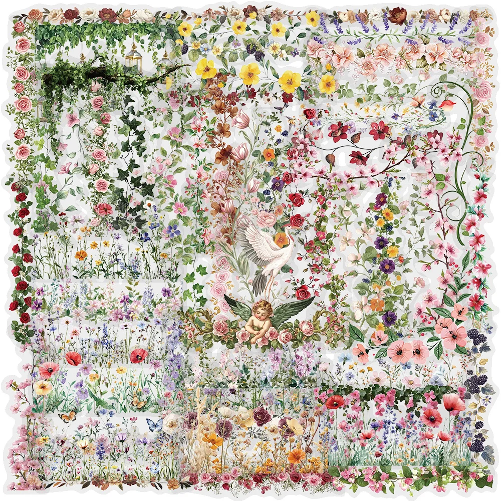 60 autocollants floraux en dentelle, décorations de bordure pour journal, scrapbooking, agenda, table, mur, embellissement élégant
