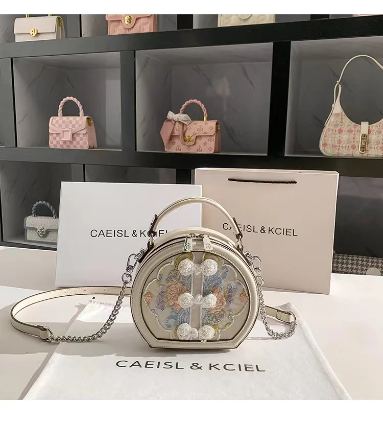 Borsa circolare in pizzo ricamato con perline in pelle testurizzata di alta qualità Borsa da donna alla moda Borsa da donna Borsa a tracolla con