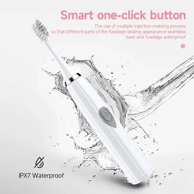 1Pcs 2026 Electric Toothbrush Waterproof Adult Couple Home Use Soft Bristle Replaceable With 3 Tooth Brush Heads Blue/Pink/White