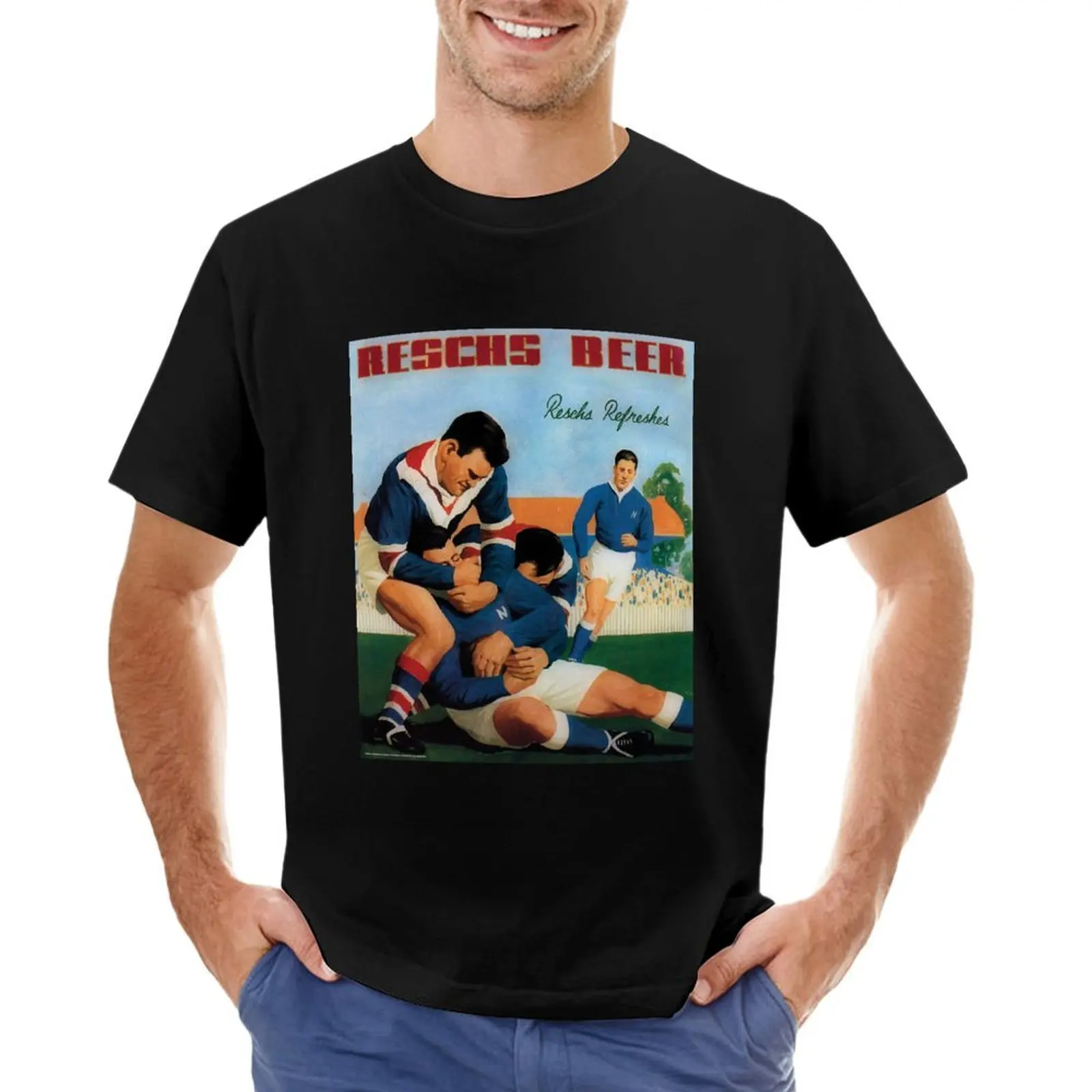 

Reschs Beer 1930s advertisement - footballers headlock T-Shirt man t shirt graphic shirts tops mens clothes