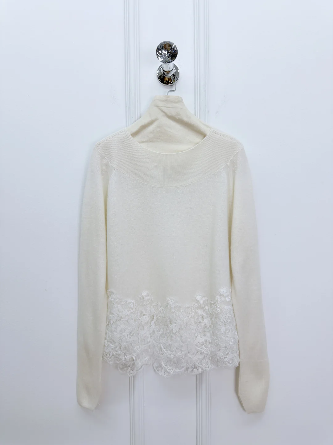 

Lace Embroidery Women Pure Cashmere Sweater Early Spring 2026 O-Neck Long Sleeve Comfortable Knitted Pullover