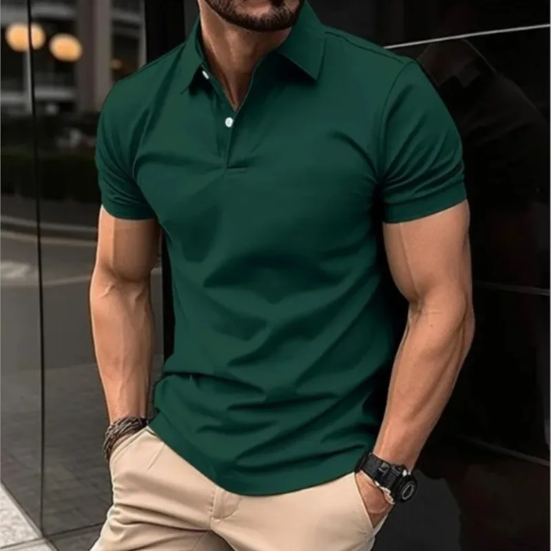 2024 New Men\'s Summer Casual Solid Color Button Short Sleeved T-shirt Polo Shirt With Purple Loose Collar Daily Versatile Shirt