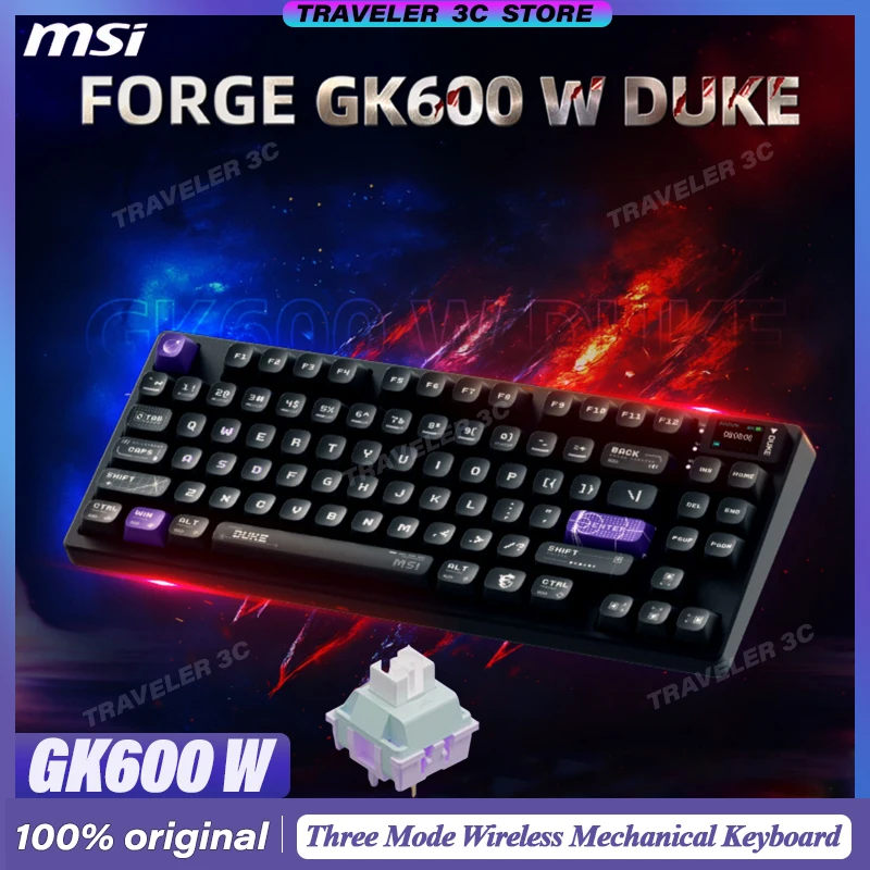 

MSI FORGE GK600 W DUKE Three Mode Wireless Mechanical Keyboard KTT linear Switches Gaming Office With Screen Hot Swap Gift PC