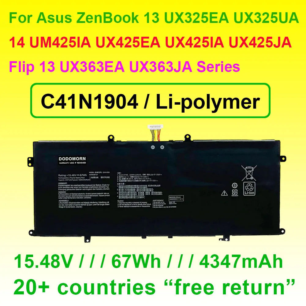 For ASUS ZenBook 13 UX325EA 14 UM425IA UX425EA UX425IA UX425JA BX425EA Flip 13 UX363EA UX363JA Series C41N1904 Laptop Battery