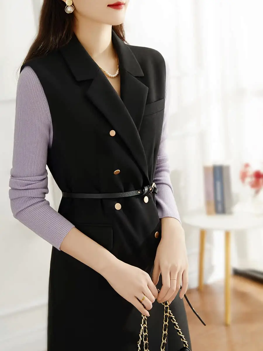 

Жилет Ele Bla Dr Office Commute Sle длиной миди с застежкой на талии и воротником-стойкой, весна 2025 Faion, женская одежда...