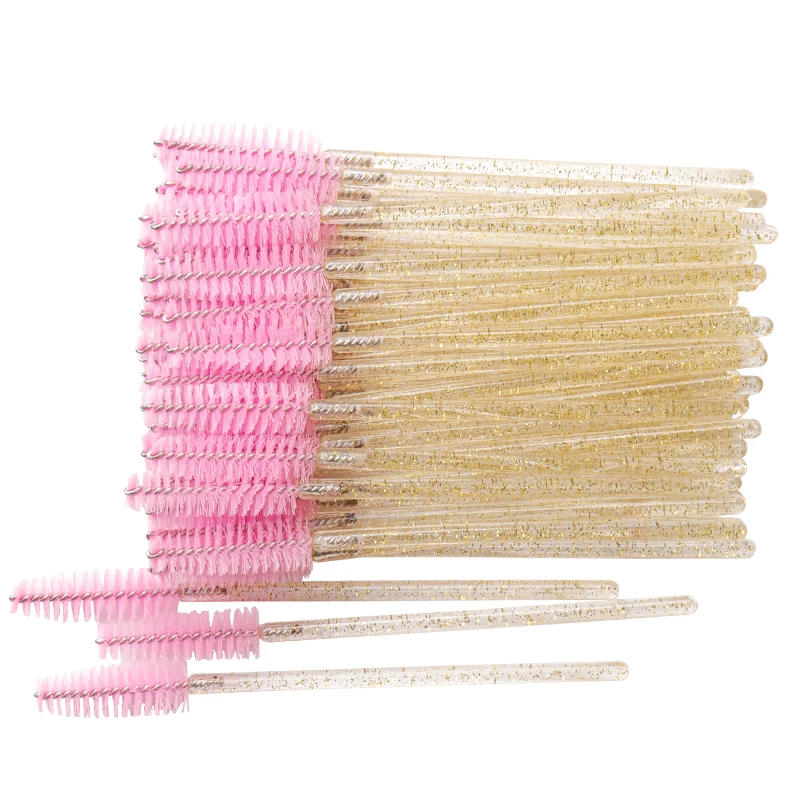 50 pçs escovas de cílios descartáveis escova de sobrancelha de náilon cristal rímel varinhas aplicador cílios pente cosmético ferramentas de maquiagem feminina