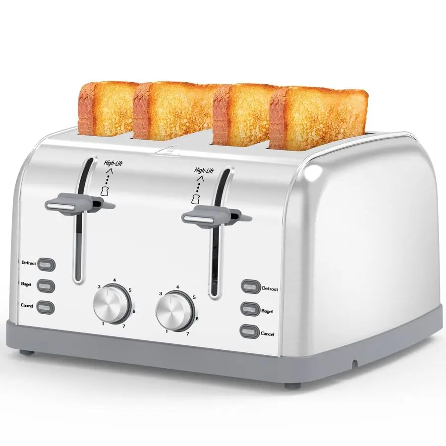 

4 Slice Retro Stainless Steel,Best Prime 4 Slice Toaster Wide Solt with 7 Shade Settings, Perfect for Waffles, Bagels and More T