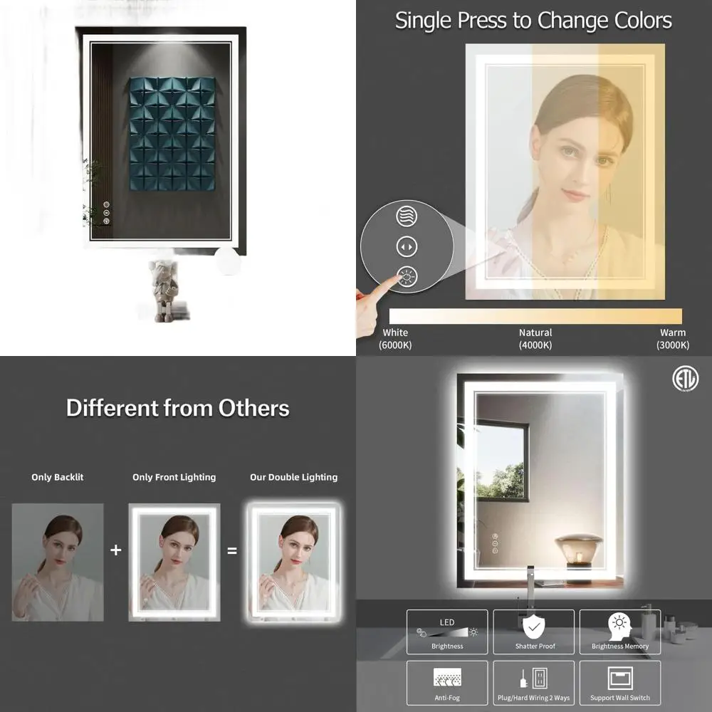 

24x32 Inch LED-Illuminated Bathroom Mirror with Front Light, Backlit, Anti-Fog, and Dimmable Memory Function
