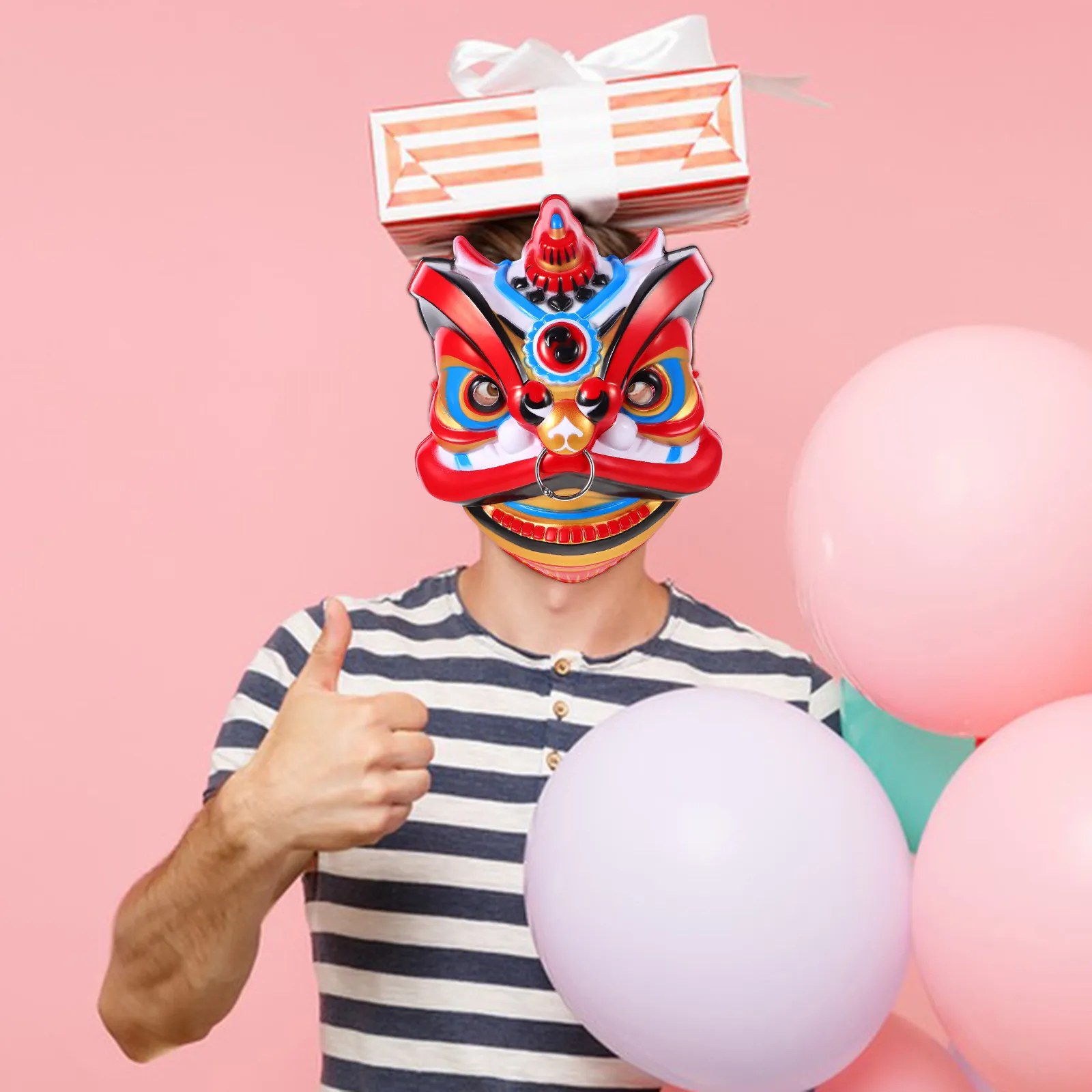 

Full Face Lion Mask Dancing Lion Theme Chinese Cultural Design Handcrafted Artisan Made Lightweight Plastic Party Stage