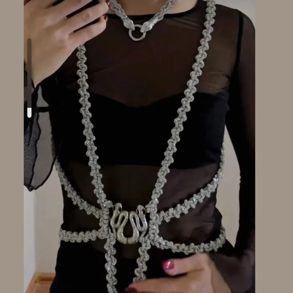 Beachapche Chain Belt Body Chain Simple Fashion  Neck Backless Double Side Chain Body Chain For Dress