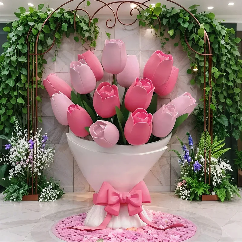 FRP simulated bouquet tulip sculpture ornament outdoor landscape clock in Meichen