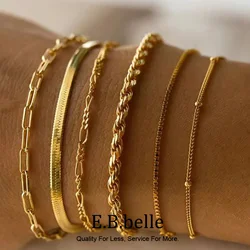 E.B.belle Blade Chain Figaro Chain Twists Chain Bracelet 18K Gold Plated 316L Stainless Steel Jewelry Women's Hand Bracelets