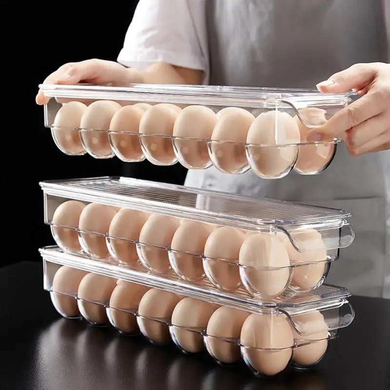 Egg Holder For Refrigerator 14 Compartment Kitchen Egg Holder For Refrigerator Transparent Egg Container For Home Office And