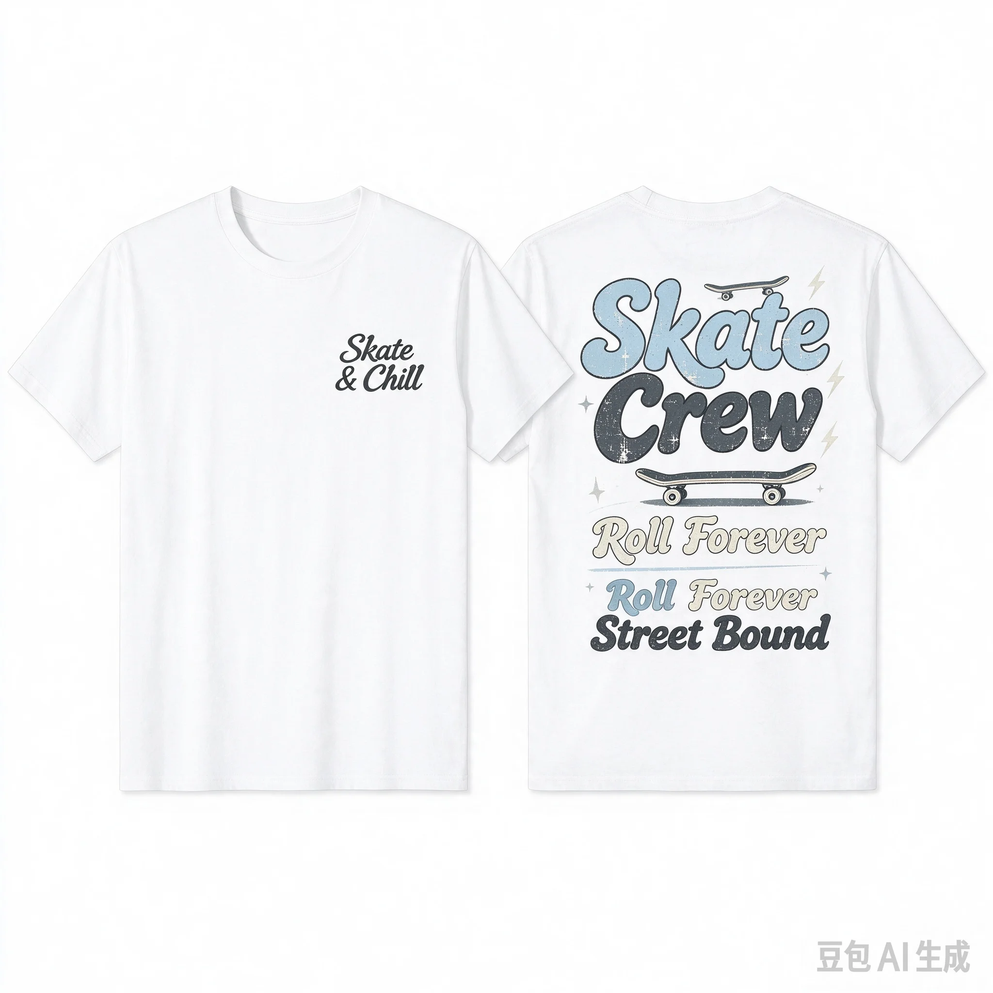 Skate And Chill Skateboard Crew Graphic Tshirt Vintage Y2K Two Sides Print Unisex Streetwear Casual Tops