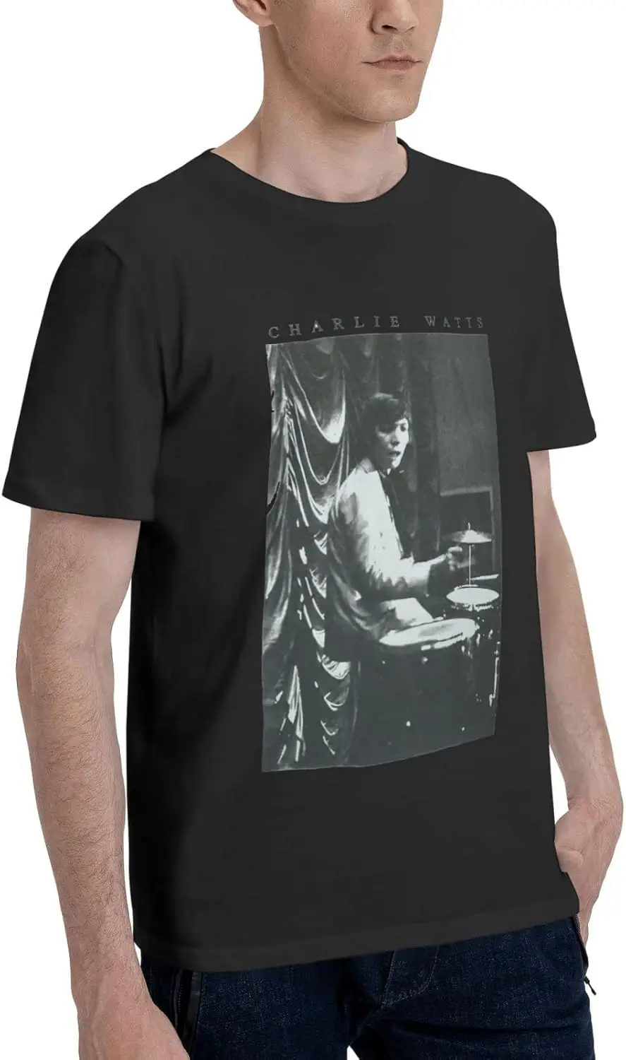 Man's Dand Drummer Charlie and Watts T Shirt Round Neck Short Sleeve T Shirts, Cool Cotton Tee Tops Shirt for Men