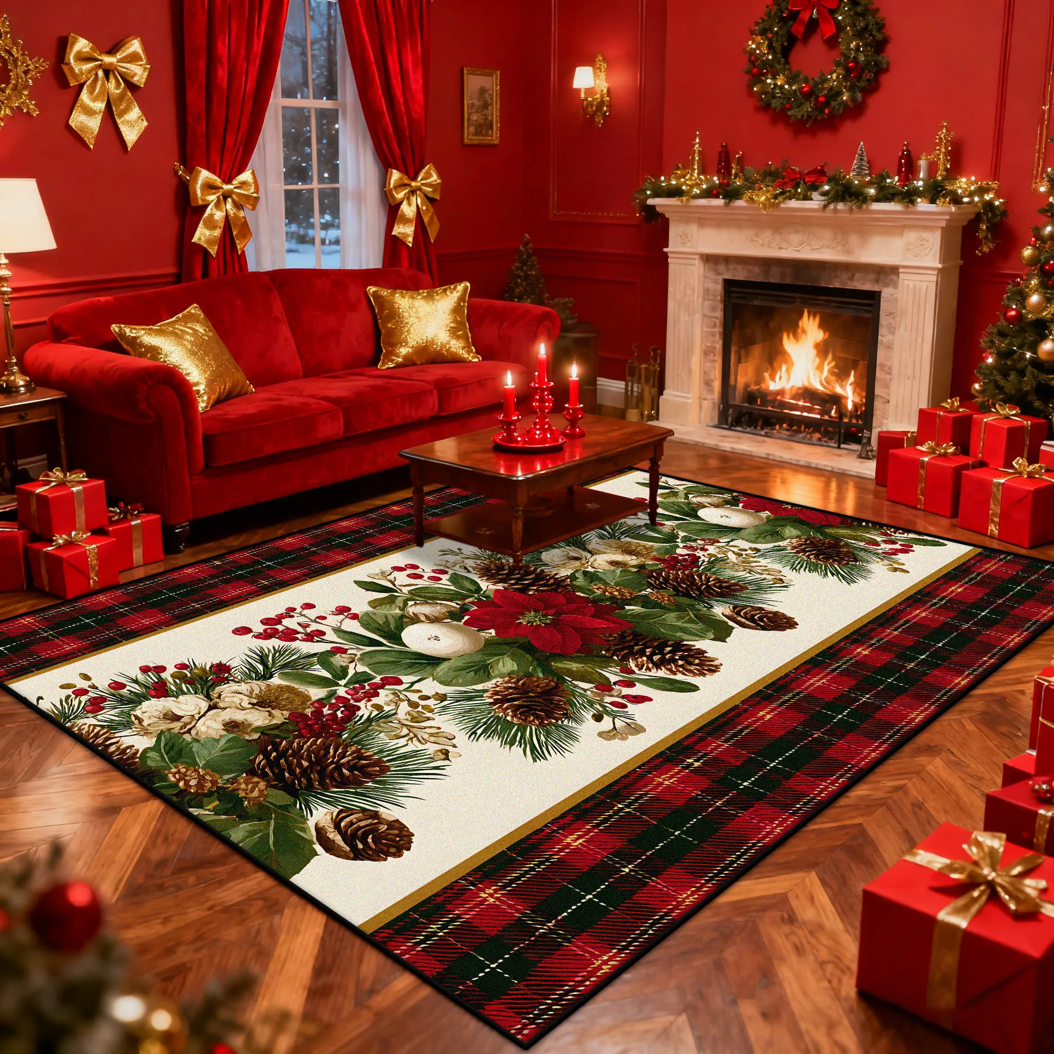 Red Balloon Carpet Merry Christmas Area Rug for Living Room Bedroom Bedside Decor Home Entrance Door Mat Anti-slip Floor Mat