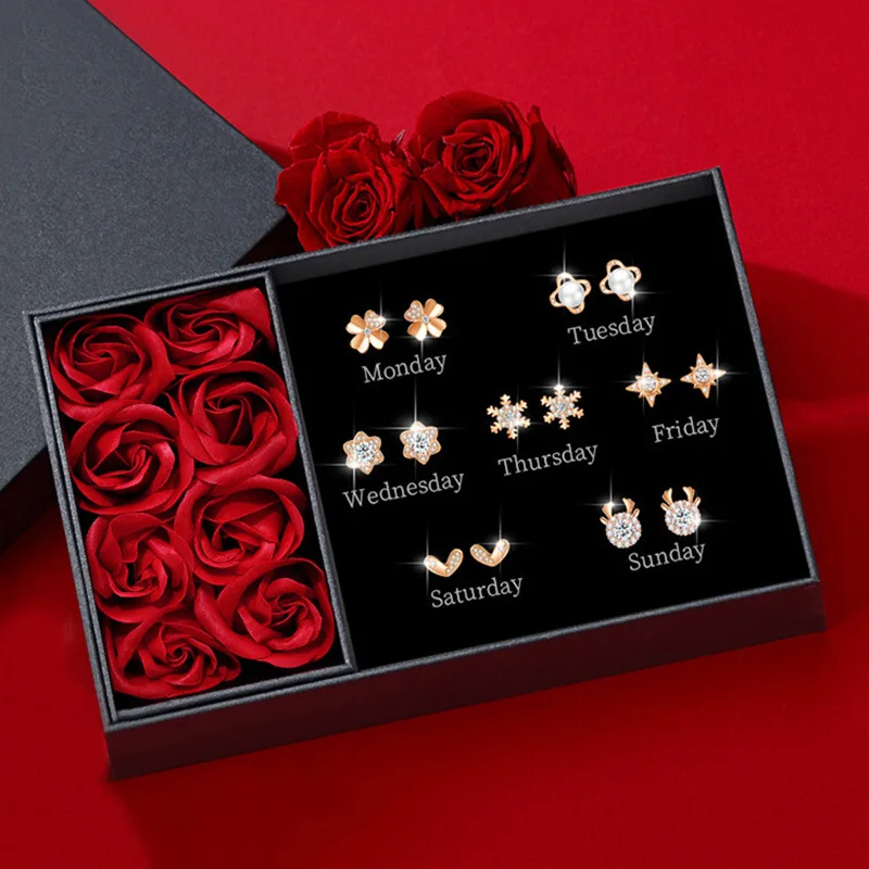 

One Week Earrings Week Earrings Women's Needle Earrings Set 2025 New Trendy Birthday Gift Girls