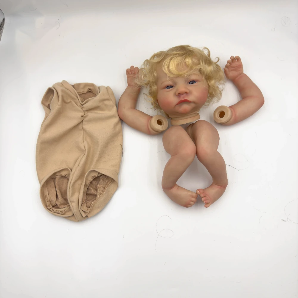 18inch Reborn Doll Kit Levi Awake with Golden Hair 3D Skin Lifelike Baby Reborn Doll Parts Cloth Body Included Bebe Reborn Kit