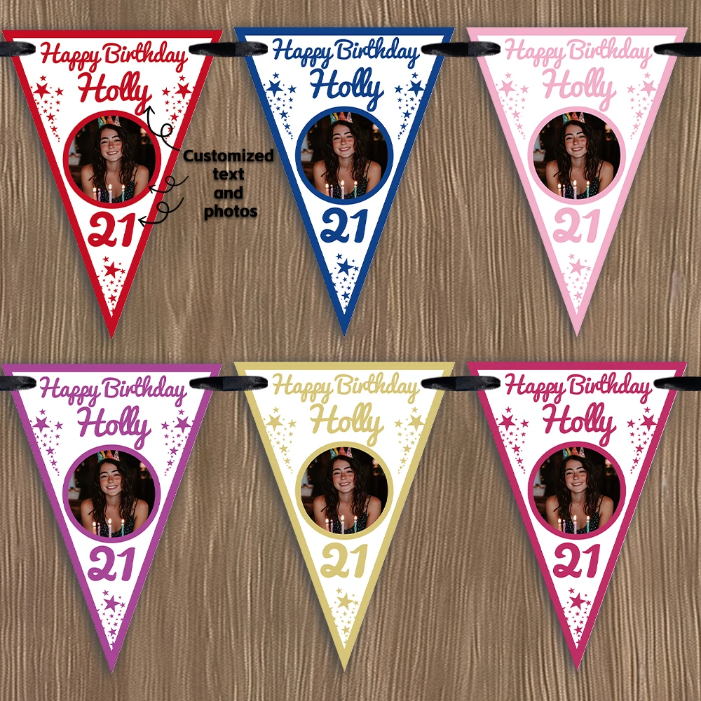 12 قطعة من زينة حفلات أعياد الميلاد القابلة للتخصيص، أسماء صور شخصية للأعمار، أعلام معلقة رومانسية، تتضمن شريط 5 أمتار #4