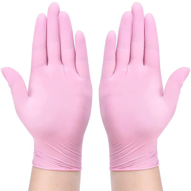 20/50/100PCS Pink Nitrile Gloves Disposable Latex Powder Free Gloves for Household Cleaning Beauty Salon Working Kitchen Gloves