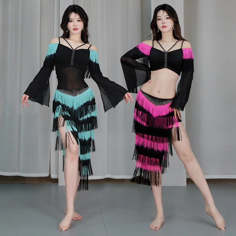 

Huayu New Belly Dance Costume Dynamic Gradient Fringe Oriental Dance Practice Suit Stage Performance Outfit for Women