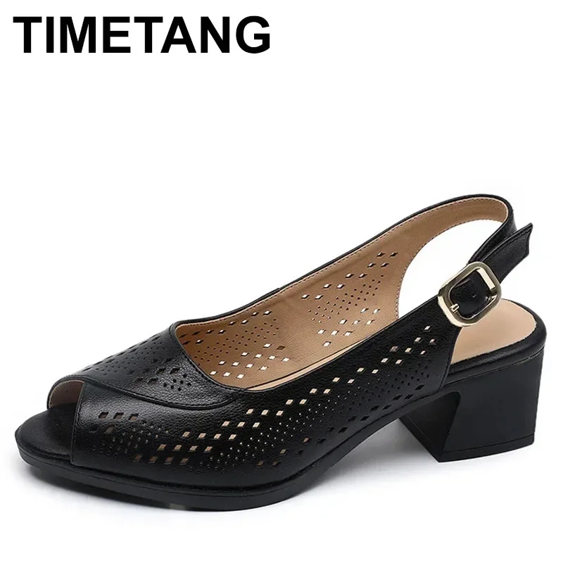 

Сандалии из натуральной кожи, женские летние новые сандалии большого размера с открытым носком, нескользящая обувь для мам среднего возраста