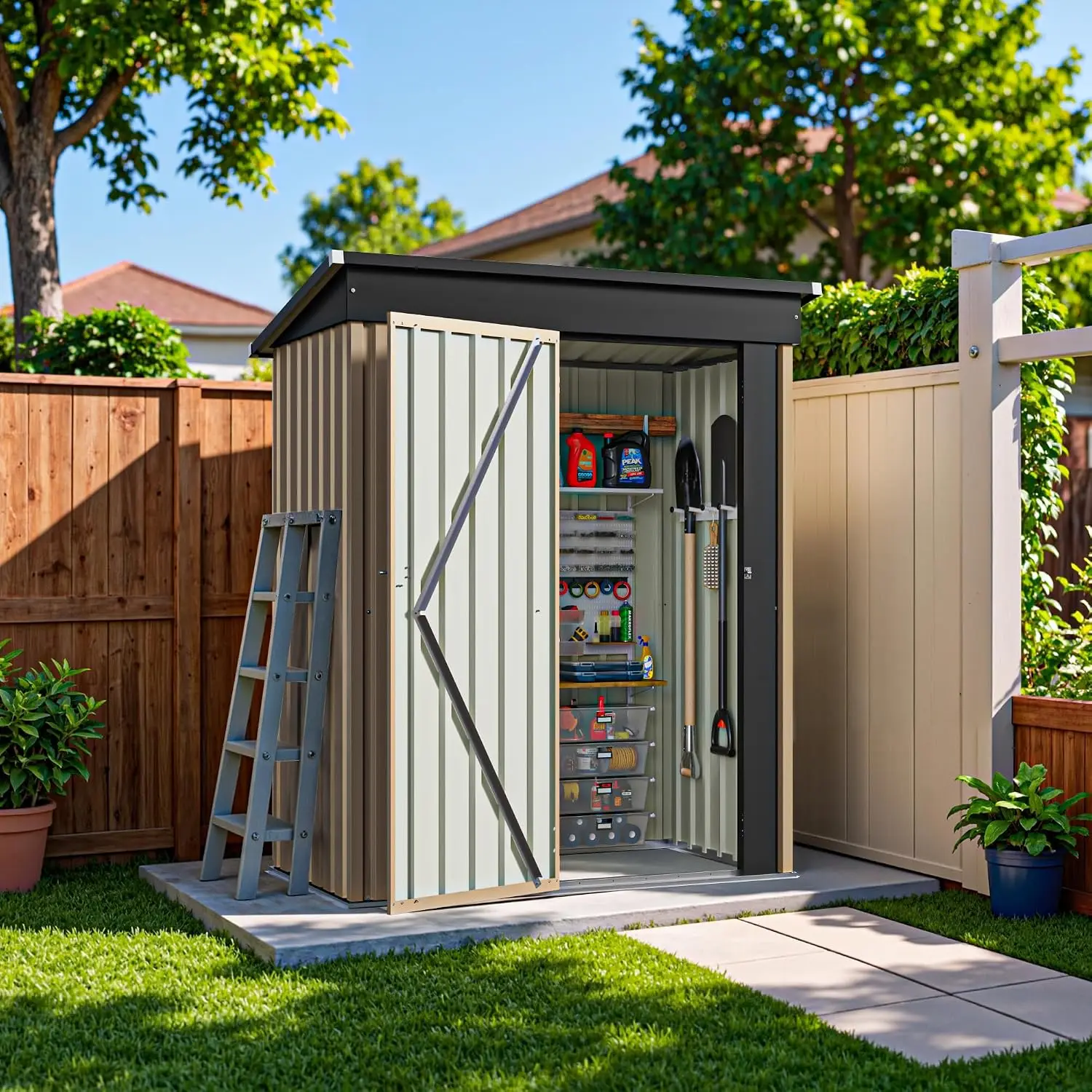 Outdoor Storage Shed 5×3FT Metal with Lockable Doors for Bike Backyard Pool Garden, Customized