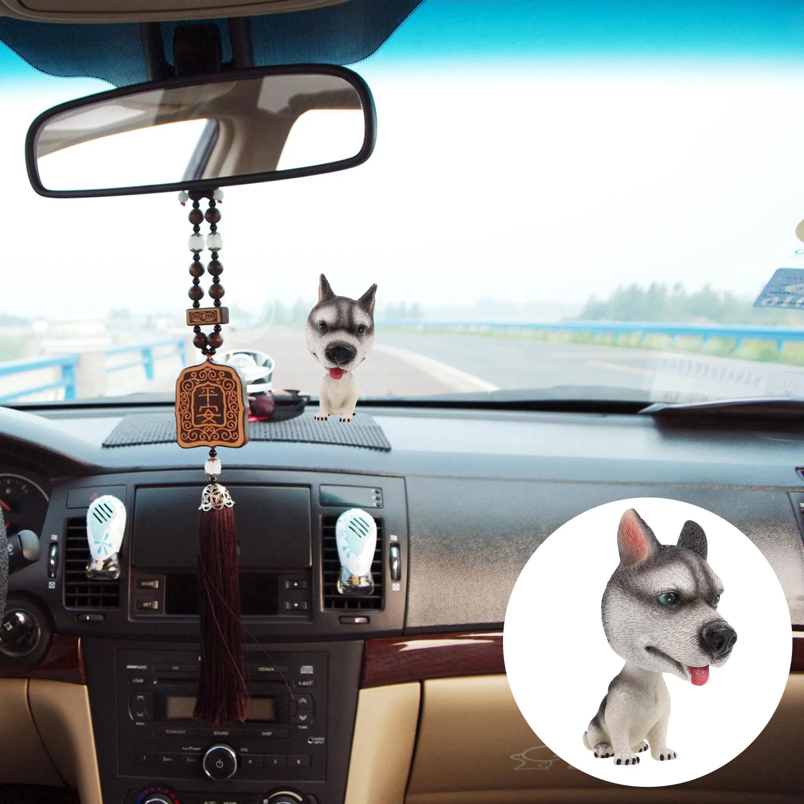 

Shaking Head Dog Resin Ornament Realistic Husky Car Dashboard Interior Decoration Creative Car Accessories Personality Dashboard