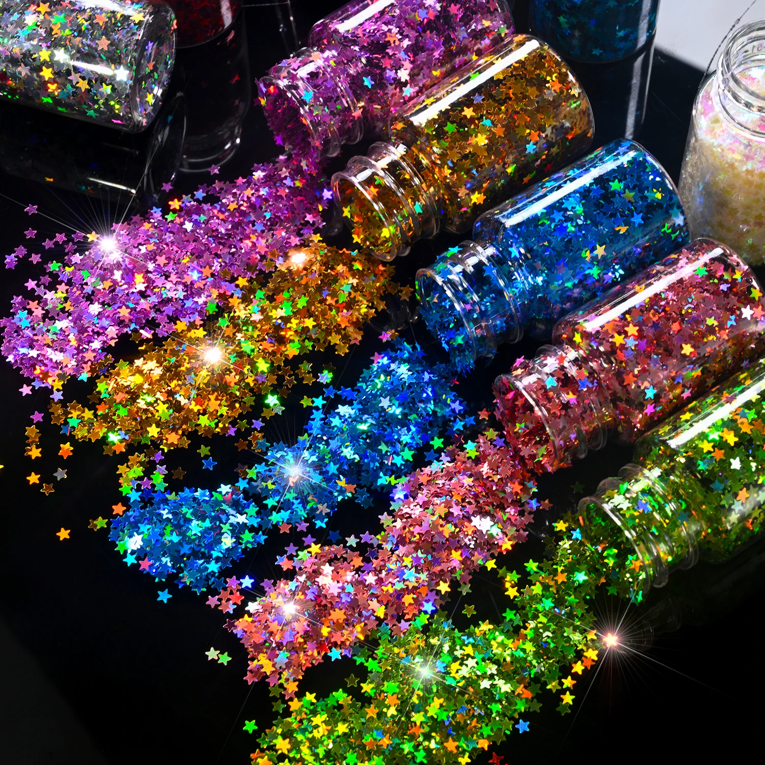 12Pcs/Set Holographic Mini Star Nail Glitter Sequins 7g/Pc Laser Pentagram Nails Flakes for Face Body Makeup Manicure Decoration
