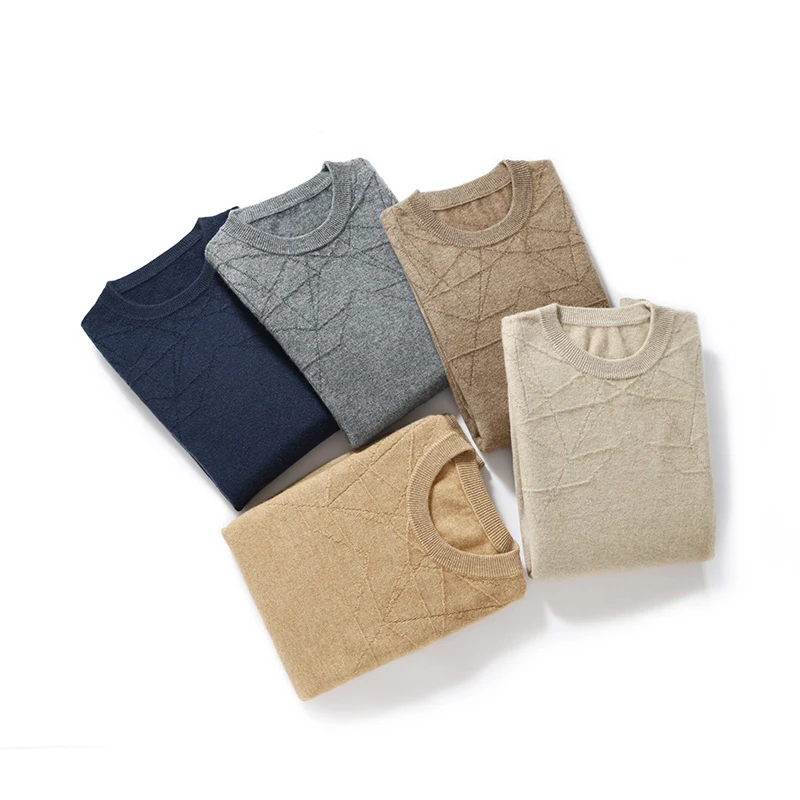

Autumn and Winter New Business Casual Clothing Men's 100% Cashmere Sweater Round Neck Loose Warm Solid Color Fashion Casual Top