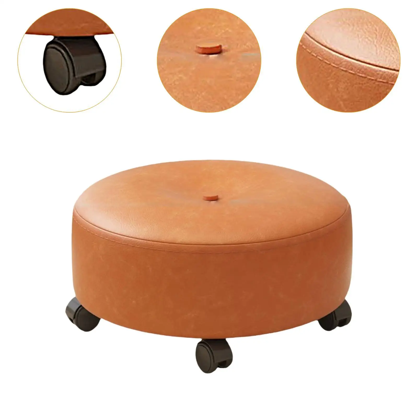 Low Rolling Stool with Wheels Sofa Footstool with Universal Swivel Caster Wheels for Bedside Living Room Home Entryway Garage