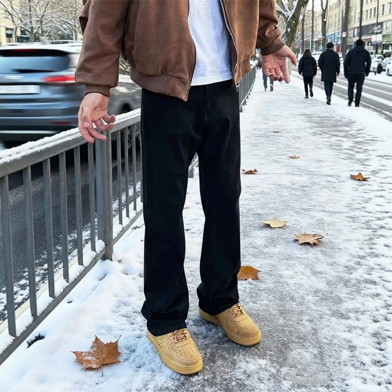

Early Spring Curved Blade Straight Leg Jeans Men's Women's Cleanfit Pants American High Street Vibe Flared Legs Cotton Blend