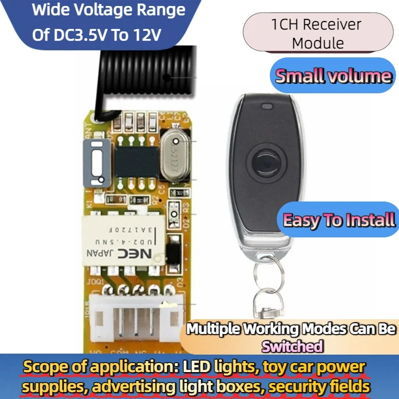

3.5V To 12V 1CH Receiver Module RF Wireless Remote Control Switch, For Sensors/ Solenoid Valves / DIY/ Lighting Equipment