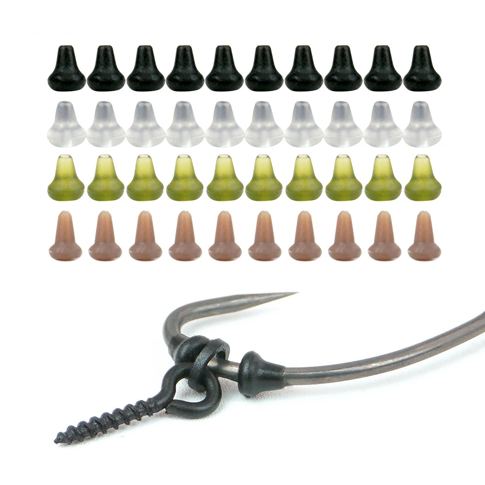 Hirisi 50-teiliges Angelhaken-Stopper-Set, Weiche Gummi-Endstopper für Karpfenangeln, 4 Farben, Angelzubehör