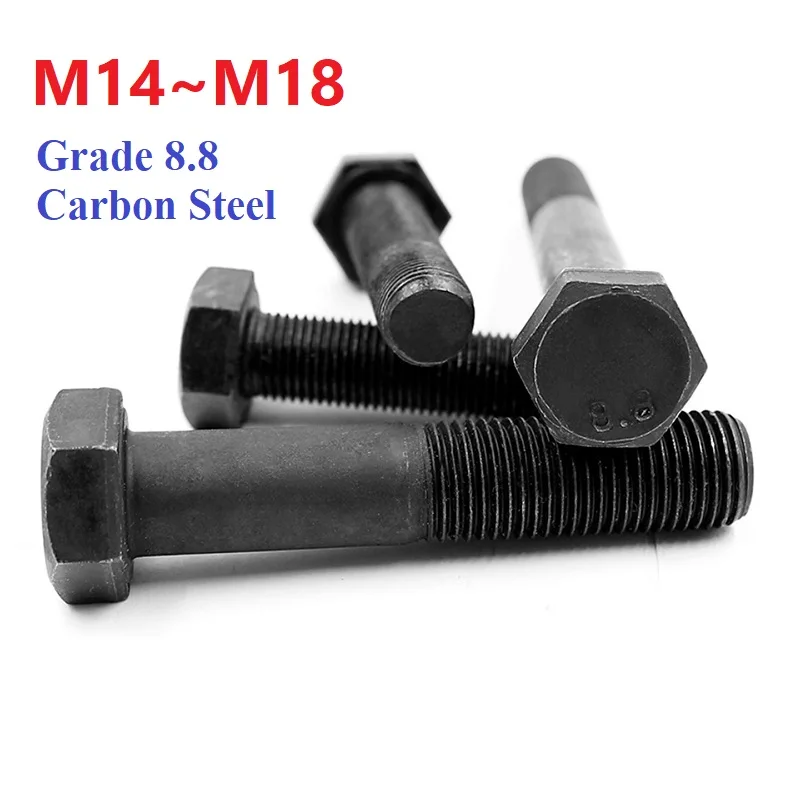 Full/Half Teeth Bolts Black Grade 8.8 Carbon Steel M14 M16 M18 Metric Thread External Hex Hexagon Head Bolts Screws
