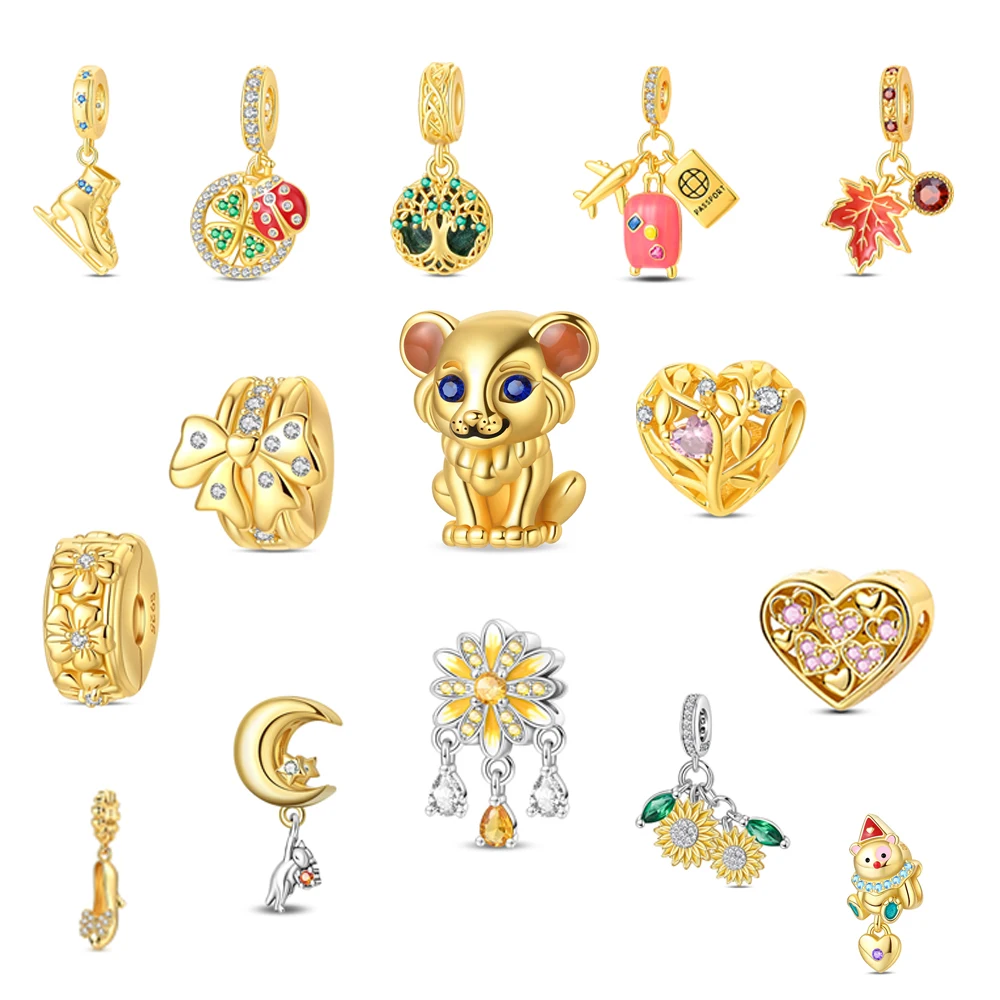 

925 Sterling Silver Gold Plated Travel Suitcase Airplane Dangle Charm Fit Original Bracelet Jewelry Perfect Gift For Travel Love