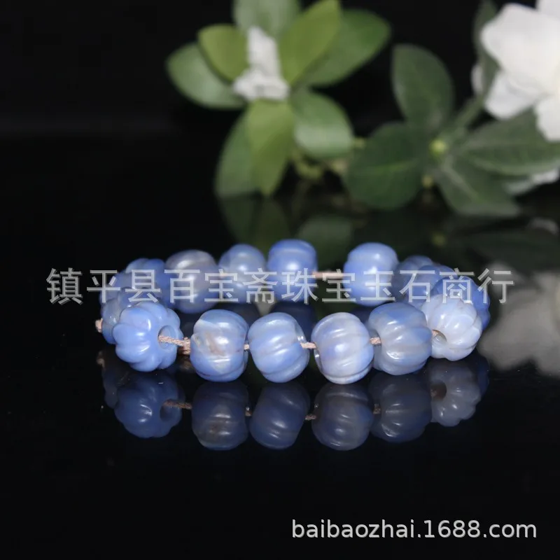 Old Chain Bead String Blue Agate Abacus Melon Beads Bracelet Items