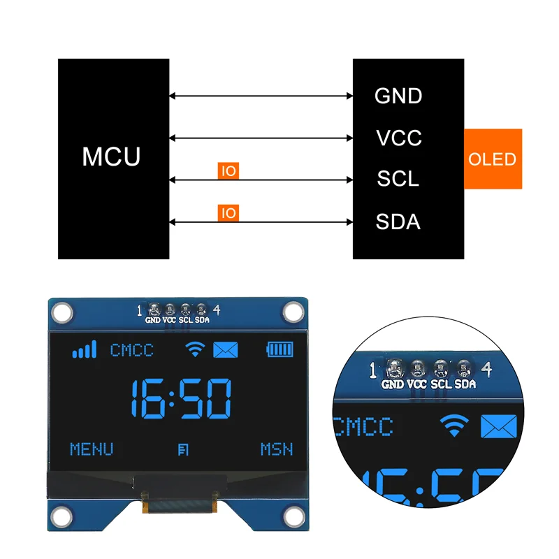 1.54 بوصة OLED وحدة 12864 128x64 SSD1309 سائق IIC I2C واجهة تسلسلية لوحة عرض ذاتية الإضاءة لراسبيري Pi 4 Pin