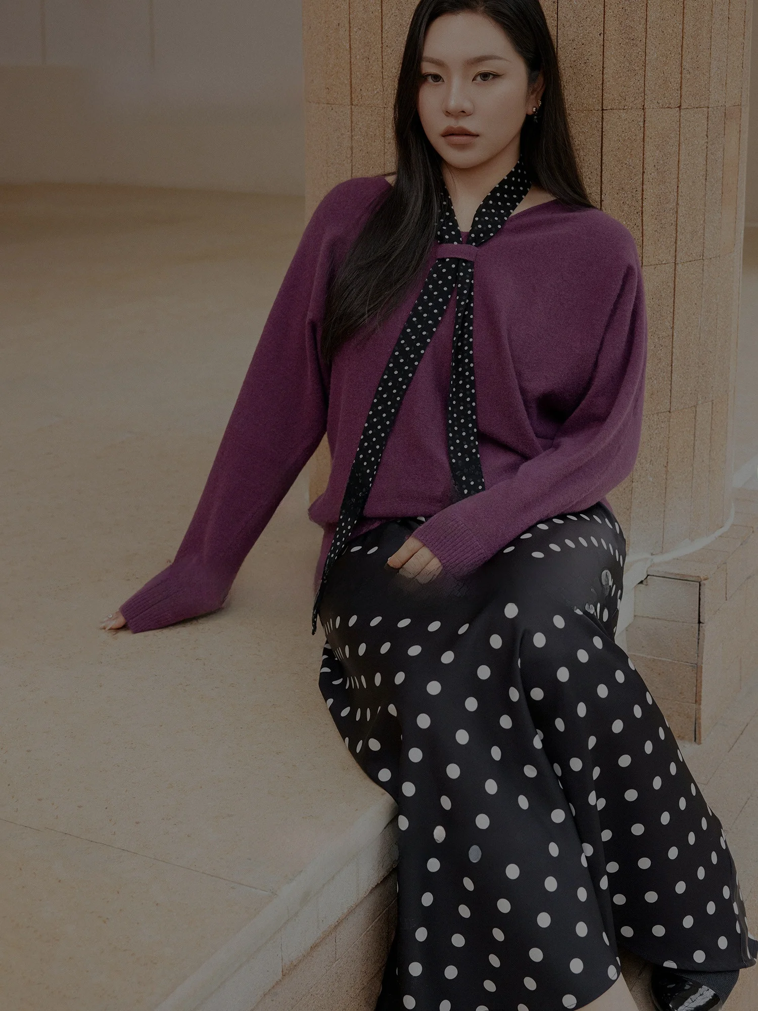 

Plusmall ape Bubble Water Polar Fce Polka Dot Scarf Sweater Satin Polka Dot Fi Tail f Skirt Faionable plus Size Set