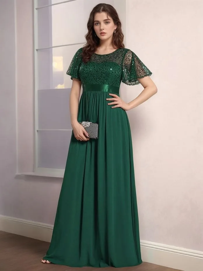 فساتين وصيفة العروس أنيقة برقبة دائرية للسيدات بأكمام طويلة على شكل بوق على شكل حرف a للحفلات من Vestidos De Fiesta #5