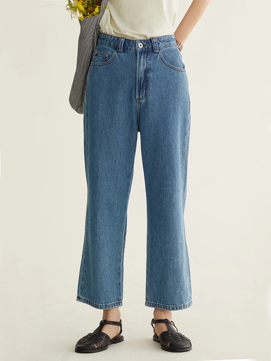 

Ertang Hanmaju, классические свободные женские джинсы с высокой талией, светло-голубые весенне-осенние прямые брюки с девятью точками