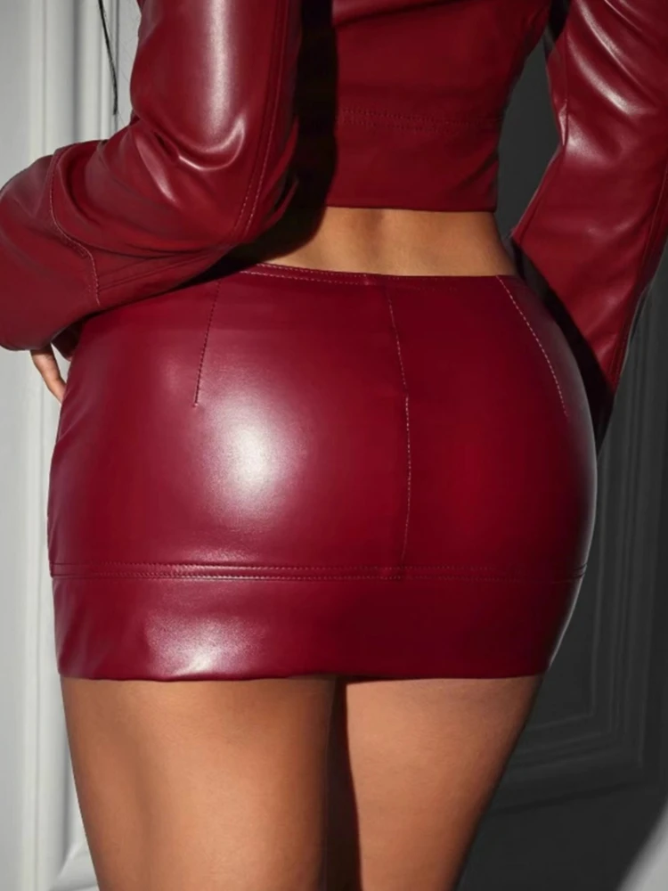 SsTss Minifalda de cuero PU estilo callejero Punk para mujer, Color sólido, hebilla de Metal, detalle de cinturón, cintura baja, ajustada, ceñido al cuerpo, ropa para fiesta y discoteca