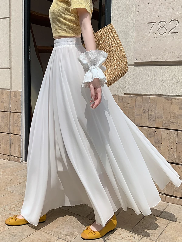 

Рекомендованная Эмили Клуд: Женская шифоновая юбка миди на весну-лето с эластичным поясом, драпировкой и плиссировкой, А-силуэт, повседневная, однотонная