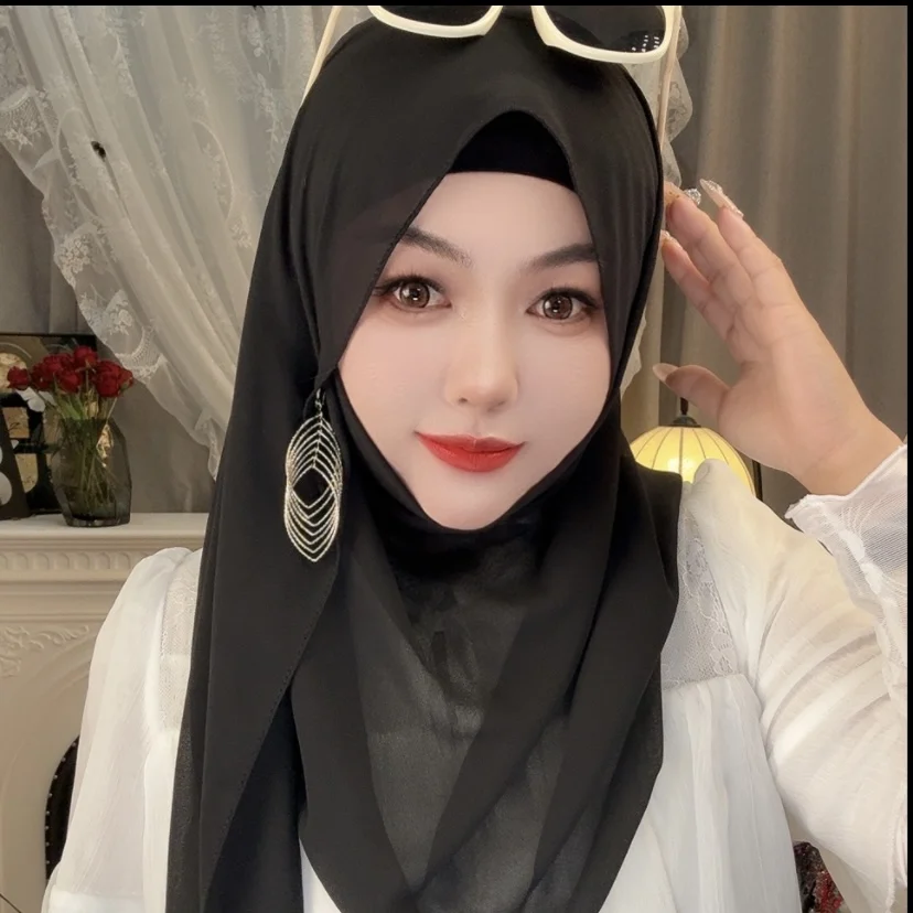 Dubai Moslem Women Triangle Hijab Headband (inner+shayla+ earring)