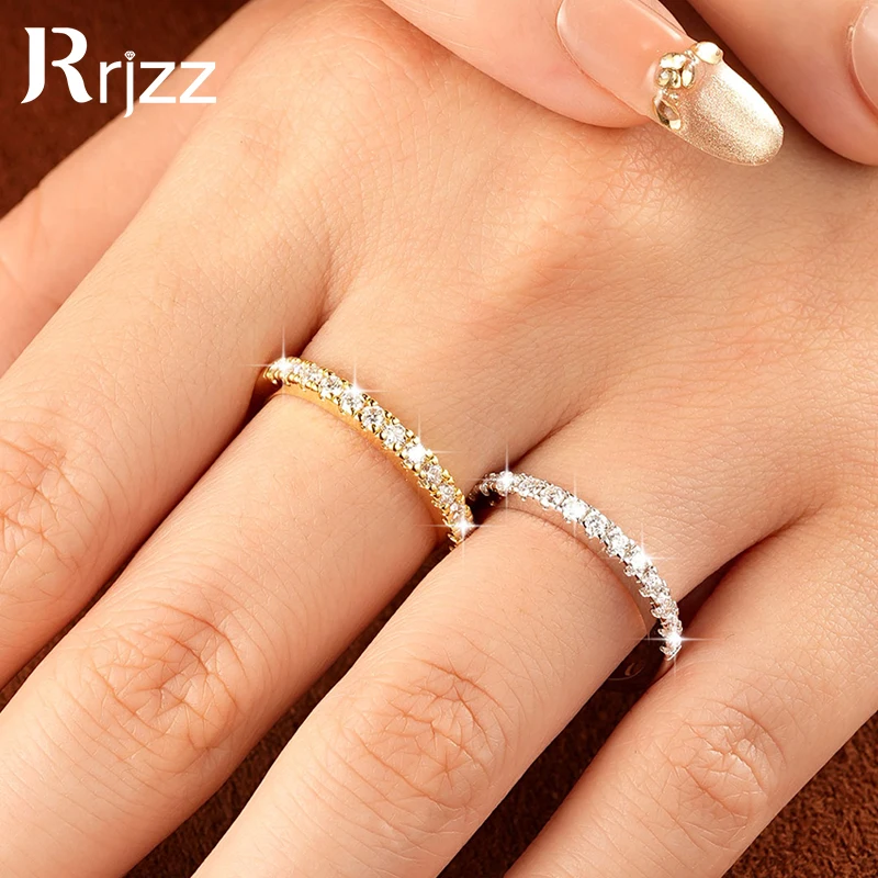 

Rrjzz Certified 2mm D Color Full Moissanite Stackable Half Eternity Band Ring for Women Classic Imitation Diamond Rings Jewelry