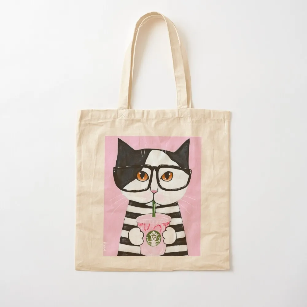 Kitty Loves The Pink Drink Tote Bag Customizable tote bag Candy bags tote bag