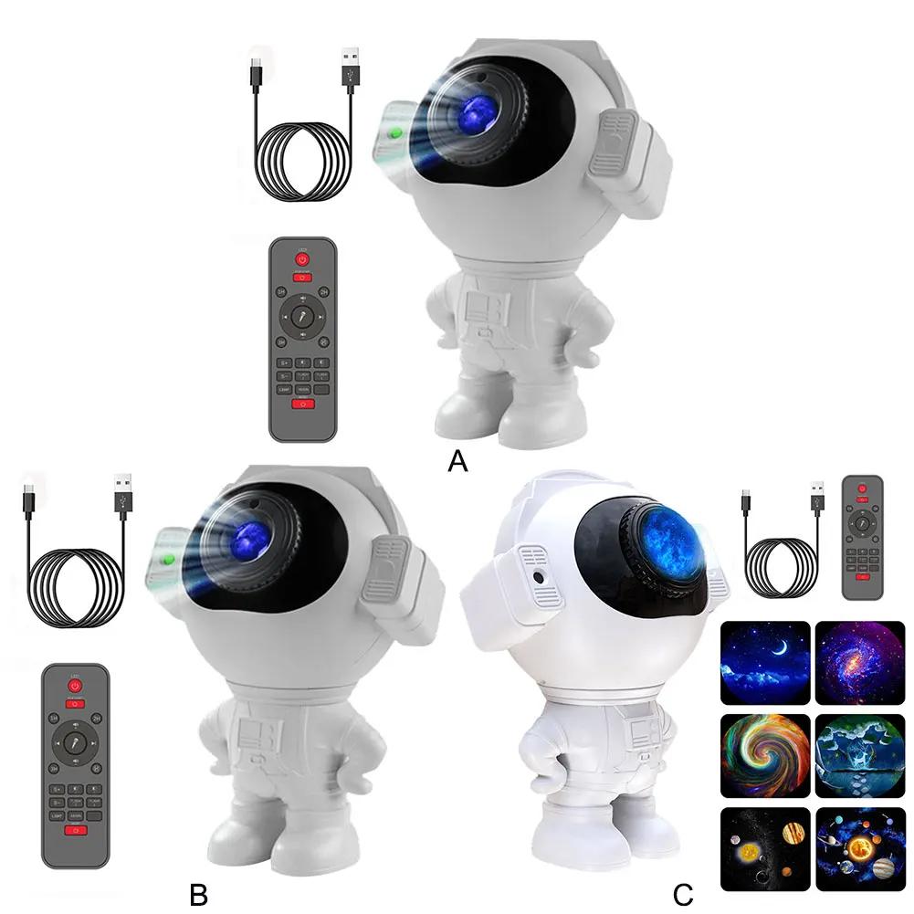 Lâmpada de projeção de teto estrelado, 3 cores claras, projetor de luz noturna estrelada, multifuncional, astronauta, luz para crianças, presentes