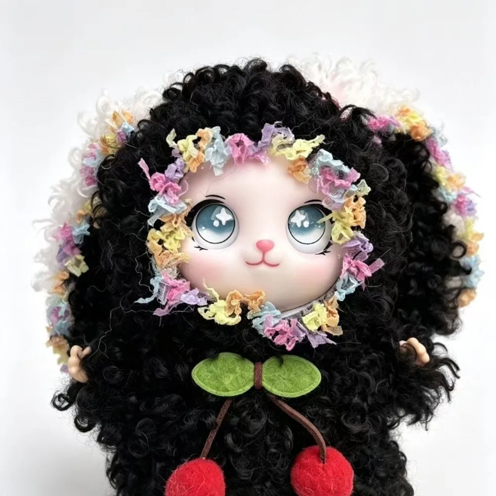 Cartoon Big Ear Curly Hair Rabbit Figures Bag Hanging Decorations Rabbit Keychain Vinyl Fluffy Bunny Pendant Lady/Girls