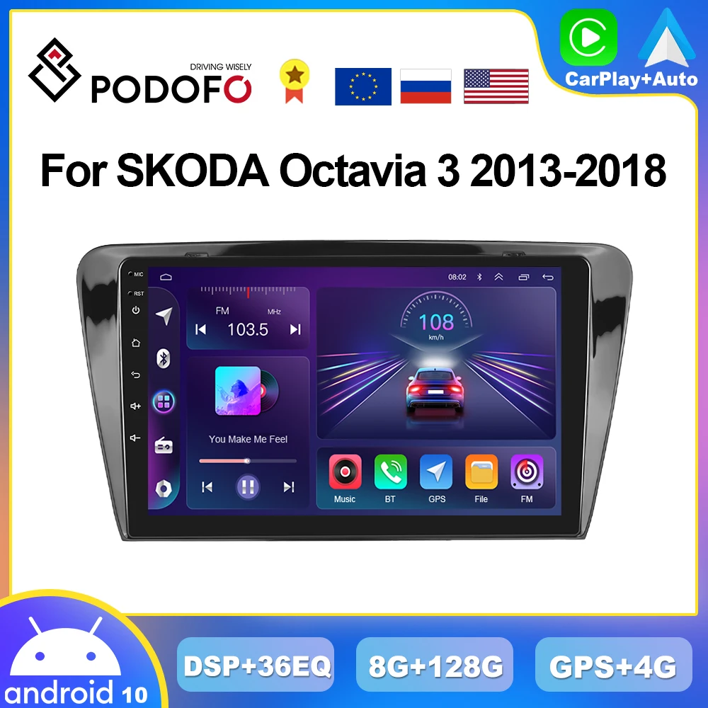 

Podofo 8G 128G CarPlay Android Radio For SKODA Octavia 3 3013-2018 Car Multimedia Player 2din Head Unit 4G GPS Stereo Autoradio