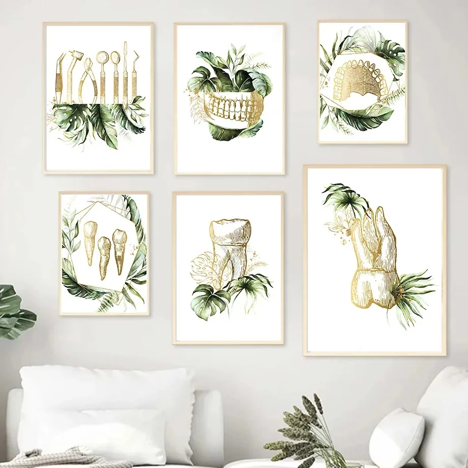 Teeth Spine Skeleton Human Anatomy Wall Art Canvas Painting Medical Posters Print Pictures for Doctor Office Dental Clinic De
